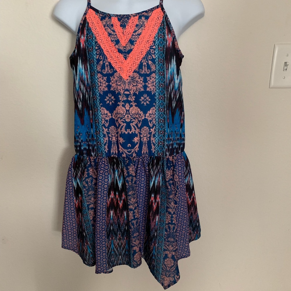 GB Girls Spaghetti Strap Blue Pattern Dress